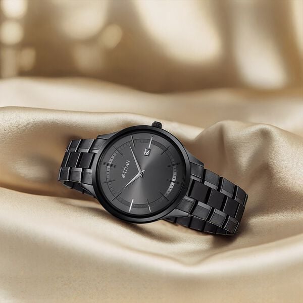 Titan 90142QM02 Men Anthracite Dial Stainless Steel Strap Quartz Date Watch