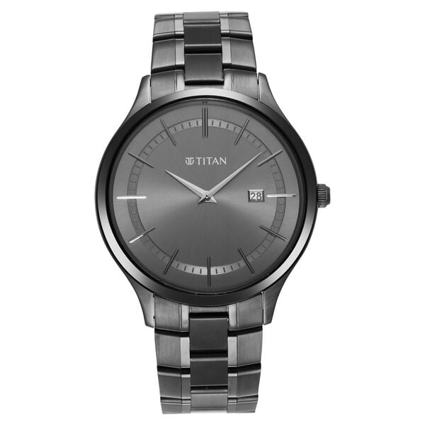 Titan – 90142QM02 Classique Slimline Quartz Analog Men’s Watch with Anthracite/Black Dial & Grey Stainless Steel Strap