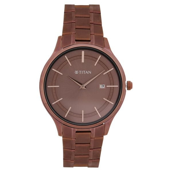 Titan 90142QM05 Men’s Quartz Analog Watch with Brown Dial & Stainless Steel Strap
