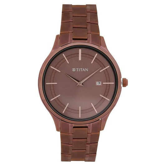 Titan 90142QM05 Men’s Quartz Analog Watch with Brown Dial & Stainless Steel Strap