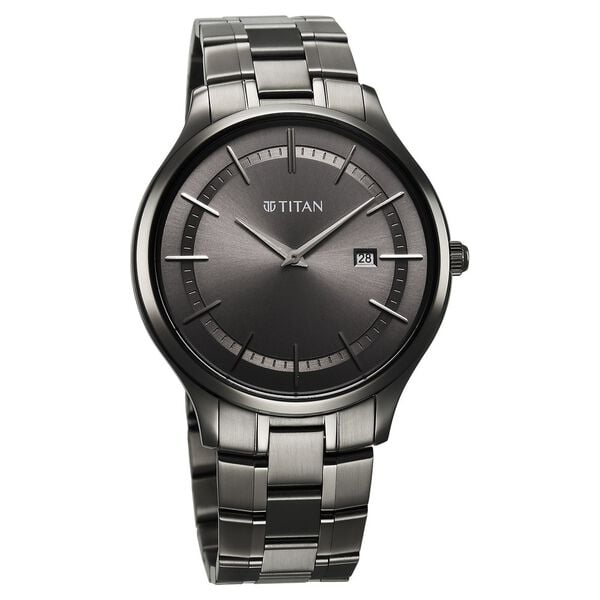 Titan 90142QM06 Clasique Slim Quartz Analog with Date Grey Dial Stainless Steel Strap Watch – Men