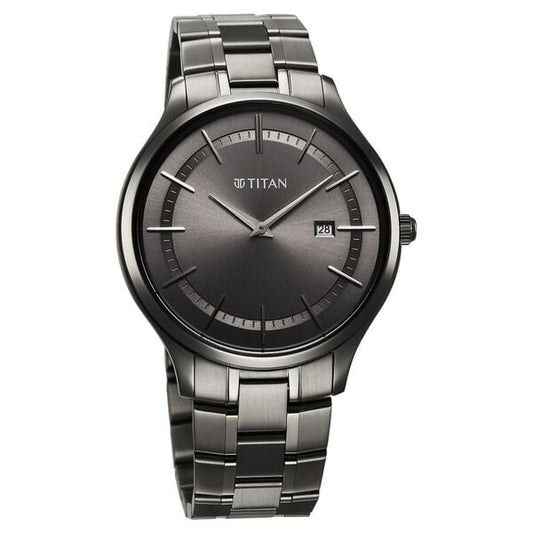 Titan 90142QM06 Clasique Slim Quartz Analog with Date Grey Dial Stainless Steel Strap Watch – Men