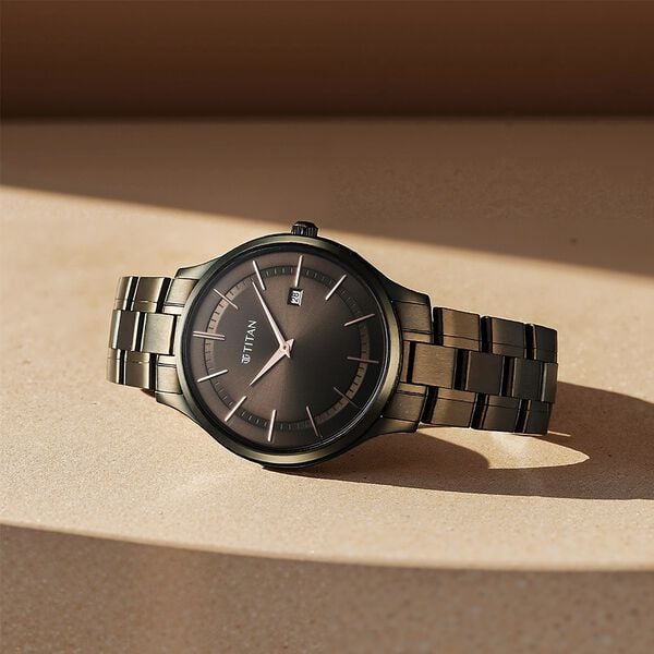 Titan 90142QM07 Men’s Quartz Analog Watch with Brown Dial & Two-Tone Stainless Steel Strap