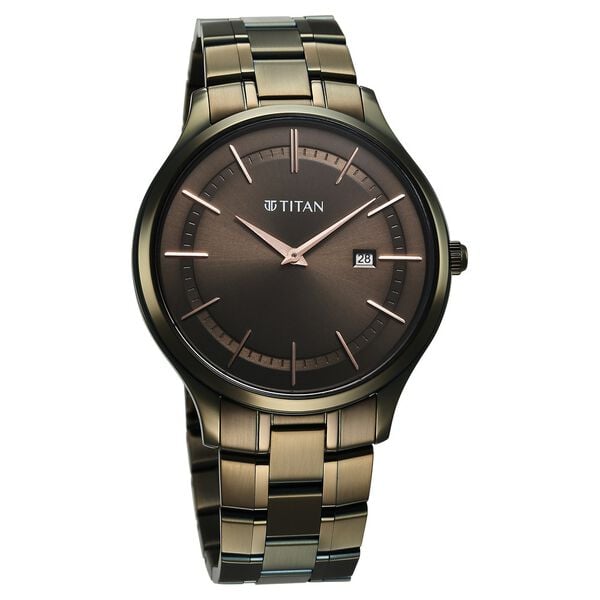 Titan 90142QM07 Men’s Quartz Analog Watch with Brown Dial & Two-Tone Stainless Steel Strap