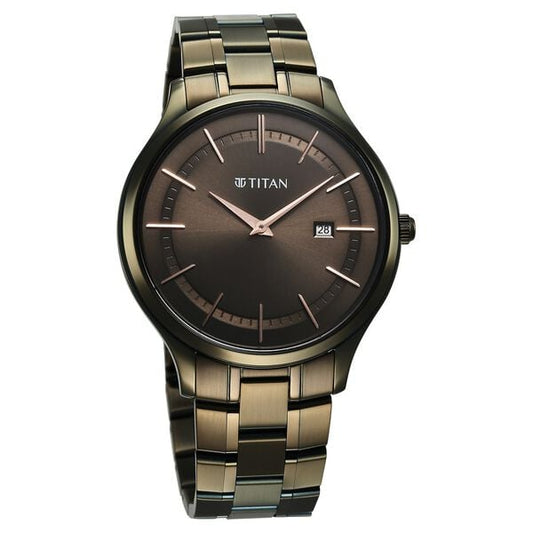 Titan 90142QM07 Men’s Quartz Analog Watch with Brown Dial & Two-Tone Stainless Steel Strap