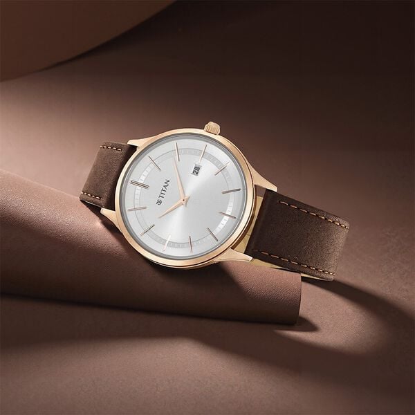 Titan 90142WL01 Classique Slimline Quartz Analog Men’s Watch with Silver Dial & Brown Leather Strap