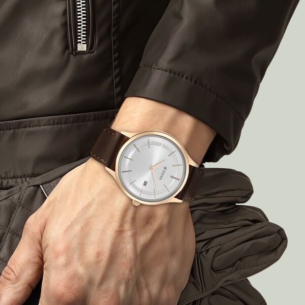 Titan 90142WL01 Classique Slimline Quartz Analog Men’s Watch with Silver Dial & Brown Leather Strap