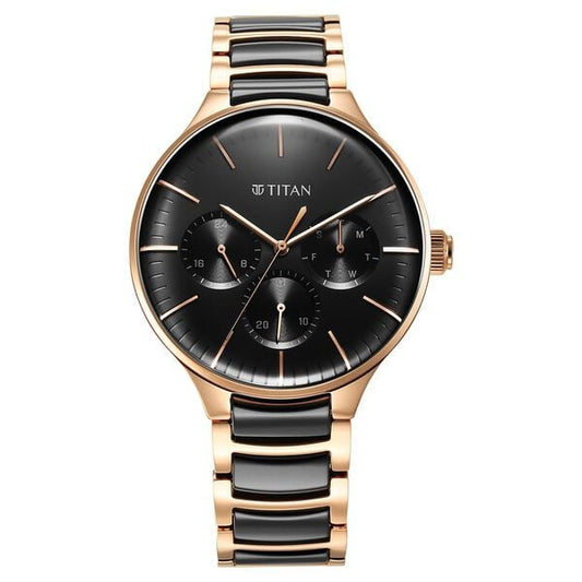 Titan 90148KD03 Men’s Anthracite Dial Two‑Tone Stainless Steel Strap Quartz Multifunction Analog Watch – Round Metal Case, Sub‑dials, Mineral Glass, Push‑Button Clasp