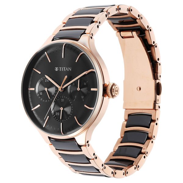 Titan 90148KD03 Men’s Multifunction Quartz Black Dial Watch with Two-Tone Stainless Steel Strap