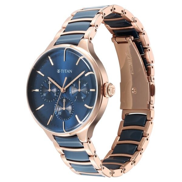 Titan 90148KD04 Ceramic Fusion Quartz Multifunction Blue Dial Two‑Toned Stainless Steel Strap Watch – Men