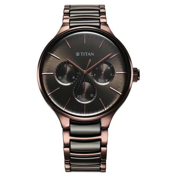 Titan 90148KD05 Men’s Quartz Multifunction Watch with Black Dial & Stainless Steel Strap