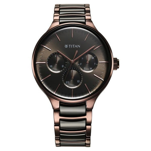 Titan 90148KD05 Men’s Quartz Multifunction Watch with Black Dial & Stainless Steel Strap