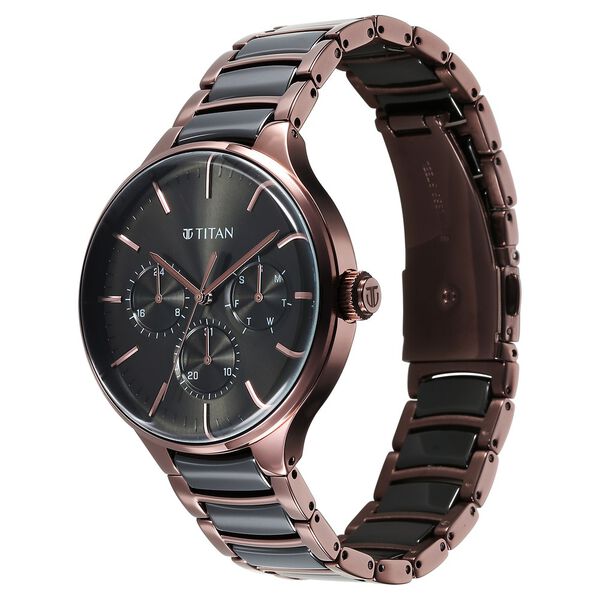 Titan 90148KD05 Men’s Quartz Multifunction Watch with Black Dial & Stainless Steel Strap