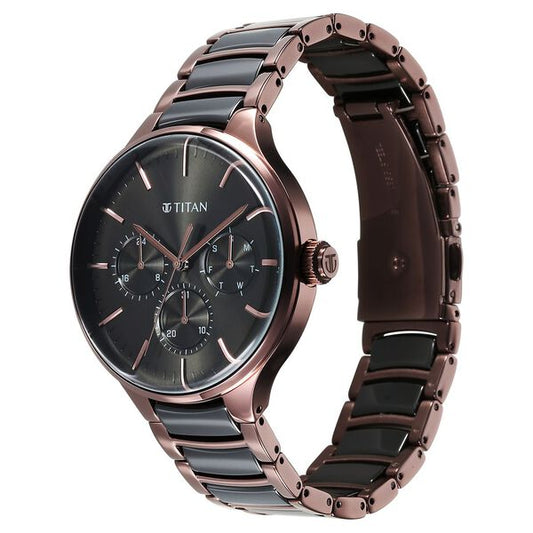 Titan 90148KD05 Men’s Quartz Multifunction Watch with Black Dial & Stainless Steel Strap