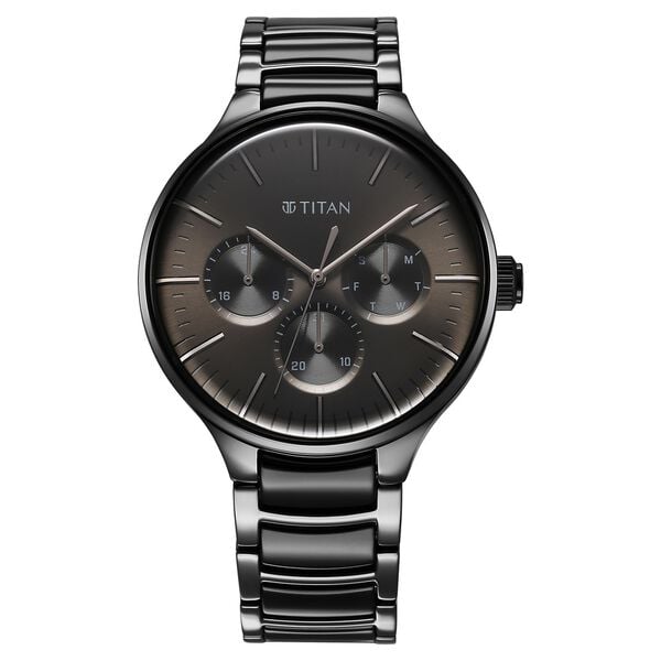 Titan 90148KD06 Ceramic Fusion Quartz Multifunction Black Dial Two‑Toned Stainless Steel Strap Watch – Men