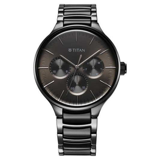 Titan 90148KD06 Ceramic Fusion Quartz Multifunction Black Dial Two‑Toned Stainless Steel Strap Watch – Men