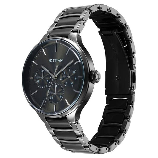 Titan 90148KD06 Ceramic Fusion Quartz Multifunction Black Dial Two‑Toned Stainless Steel Strap Watch – Men