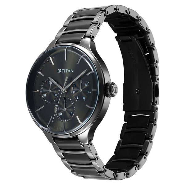 Titan 90148KD06 Ceramic Fusion Quartz Multifunction Black Dial Two‑Toned Stainless Steel Strap Watch – Men