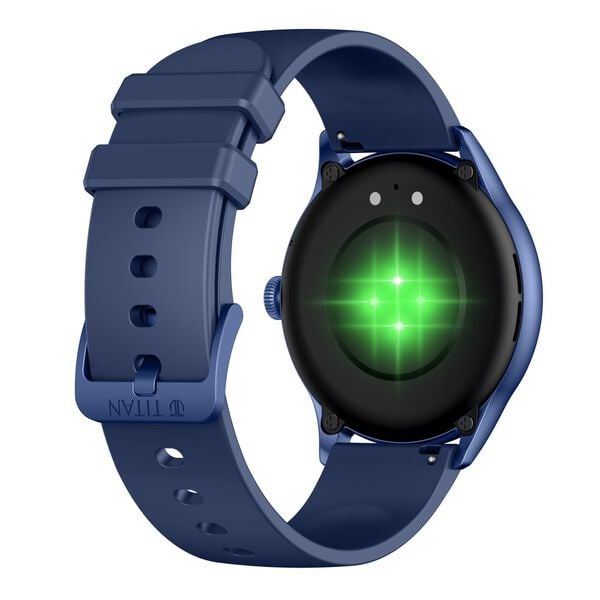 Titan – 90172AP02 Evoke Blue AMOLED Smartwatch with Bluetooth, Water-Resistant Round Display & Blue Silicone Strap