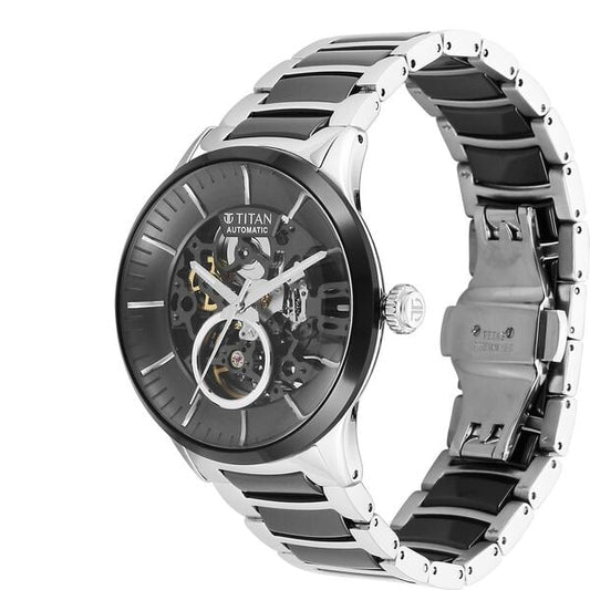 Titan 90174KD01 Ceramic Fusion Automatic Black Dial Skeleton Analog Watch – Men