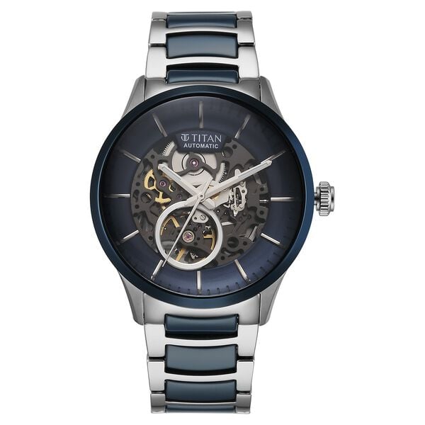 Titan 90174KD02 Men’s Ceramic-Fusion Automatic Analog Watch with Blue Dial & Two-Tone Stainless Steel Strap