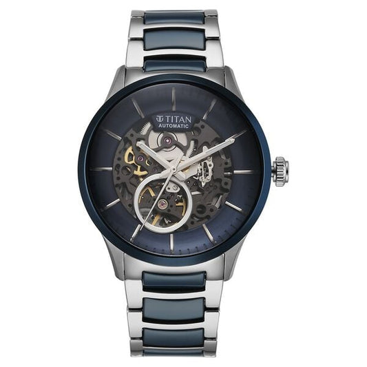 Titan 90174KD02 Men’s Ceramic-Fusion Automatic Analog Watch with Blue Dial & Two-Tone Stainless Steel Strap