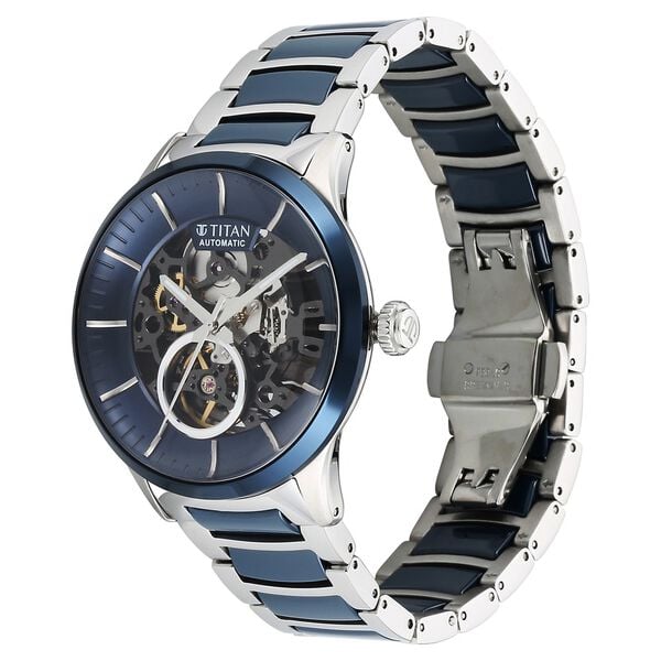 Titan 90174KD02 Men’s Blue Dial Automatic Ceramic Fusion Analog Round Stainless-Steel Watch