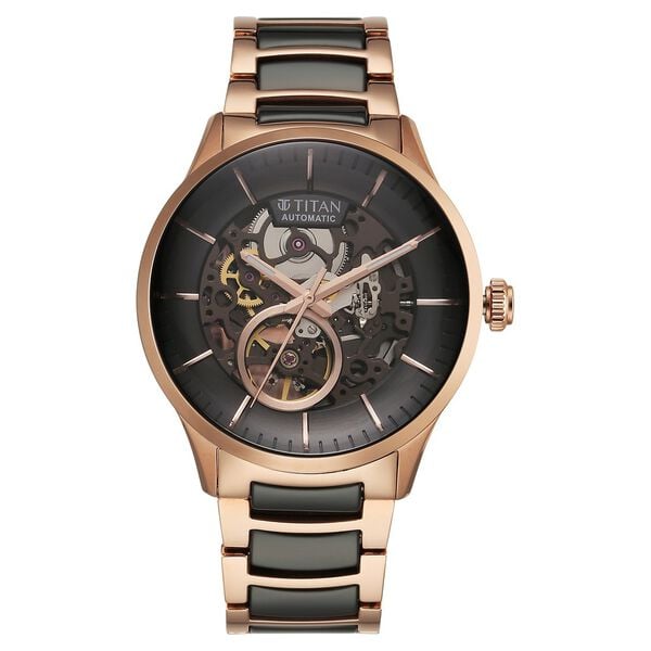 Titan 90174KD03 Men’s Automatic Analog Watch with Black Dial & Dual-Tone Stainless Steel Strap
