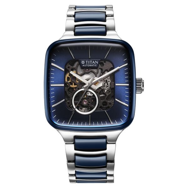 Titan 90175KD02 Men Ceramic Fusion Automatic Square Blue Dial Watch