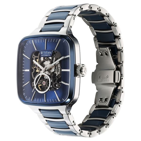 Titan 90175KD02 Men Ceramic Fusion Automatic Square Blue Dial Watch