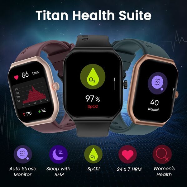 Titan 90188AP01A Smart 3 Super AMOLED Bluetooth Calling Unisex Smart Watch with 1.96 Inch Display, Health Tracking and Silicone Strap