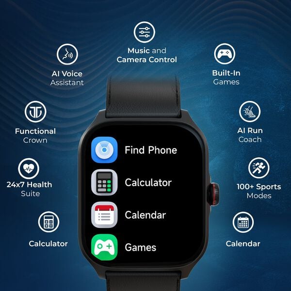 Titan Zeal Smartwatch (Black) with 1.85″ AMOLED Display, BT-Calling, and Black Mesh Strap