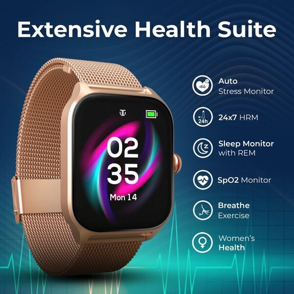 Titan Zeal Smartwatch (Black) with 1.85″ AMOLED Display, BT-Calling, and Black Mesh Strap