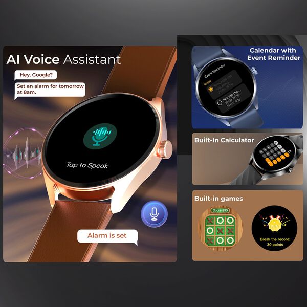 Titan 90197AL01 Unisex Smartwatch with 1.43″ AMOLED Display, BT Calling, and Black Leather Strap