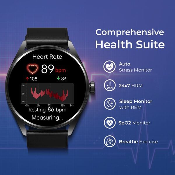 Titan 90197AP01 Unisex Smartwatch with 1.43″ AMOLED Display, BT Calling and Black Strap