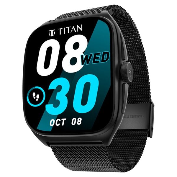 Titan 90204AM01 Unisex Smartwatch with 1.85″ Curved AMOLED Display & Black Mesh Strap