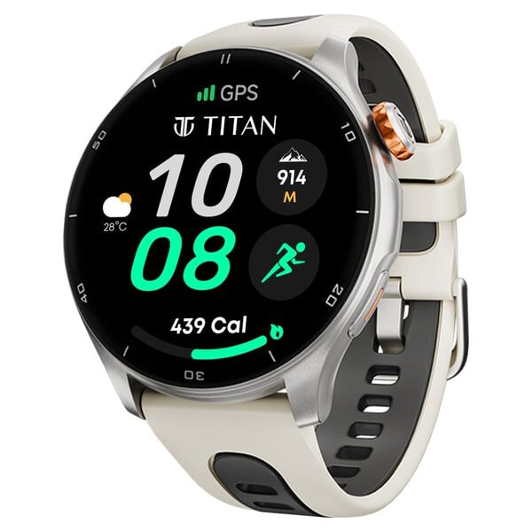 Titan 90206AP03 Celestor Smartwatch with 1.43″ AMOLED Display with GPS, Altimeter & Compass, Silicone Strap