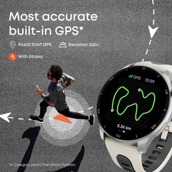 Titan 90206AP03 Celestor Smartwatch with 1.43″ AMOLED Display with GPS, Altimeter & Compass, Silicone Strap