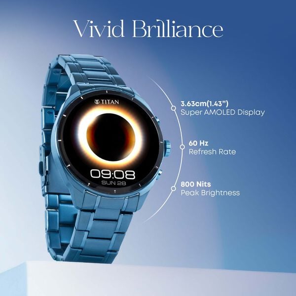 Titan 90207NM01 Heritage Smartwatch with 3.6 cm AMOLED Display, All-SS Strap (Black), BT Calling & Titan Health