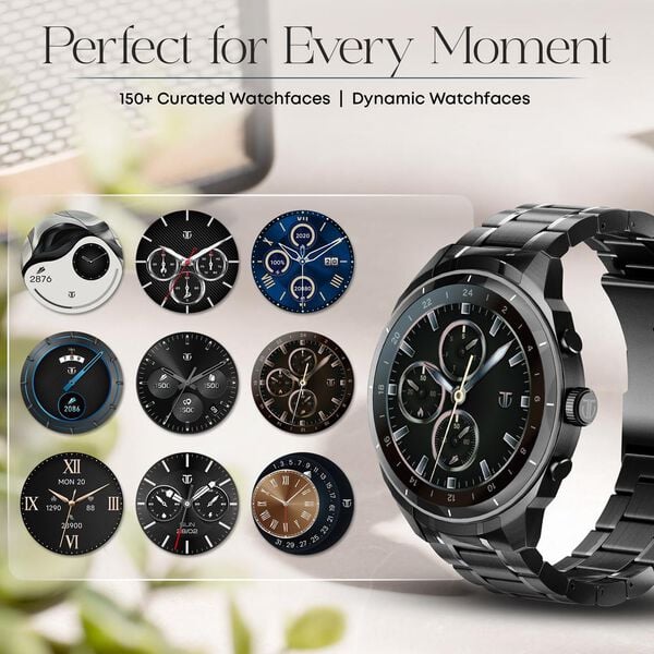 Titan 90207NM01 Heritage Smartwatch with 3.6 cm AMOLED Display, All-SS Strap (Black), BT Calling & Titan Health