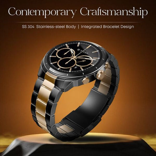 Titan 90207QM01 Heritage Premium Smartwatch with 3.6 cm AMOLED Display, All-Stainless-Steel Bracelet & BT-Calling