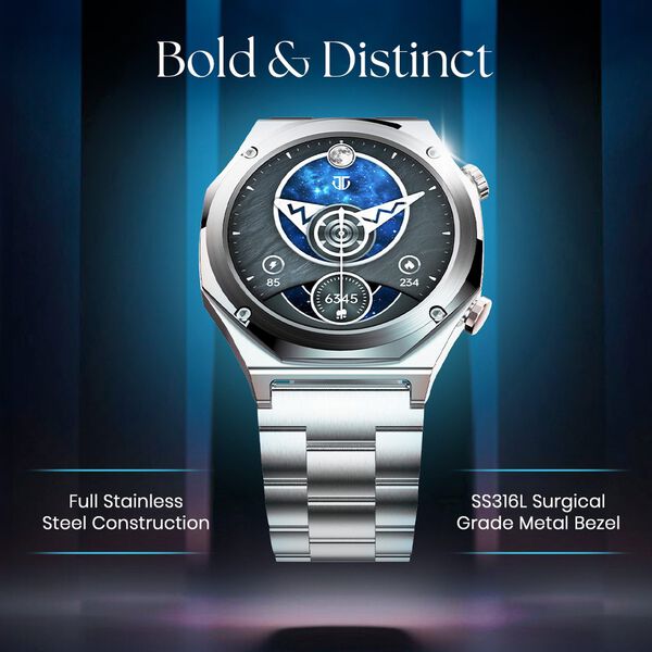 Titan 90208NM01 Maestro Smartwatch with 3.6 cm AMOLED Display, All-Stainless Steel Strap, BT Calling