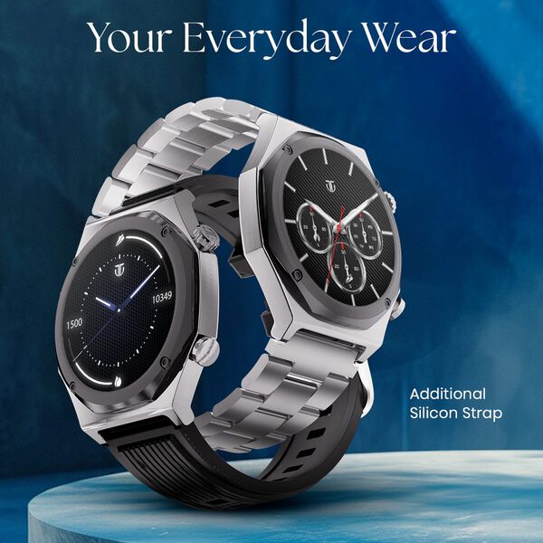 Titan 90208NM01 Maestro Smartwatch with 3.6 cm AMOLED Display, All-Stainless Steel Strap, BT Calling