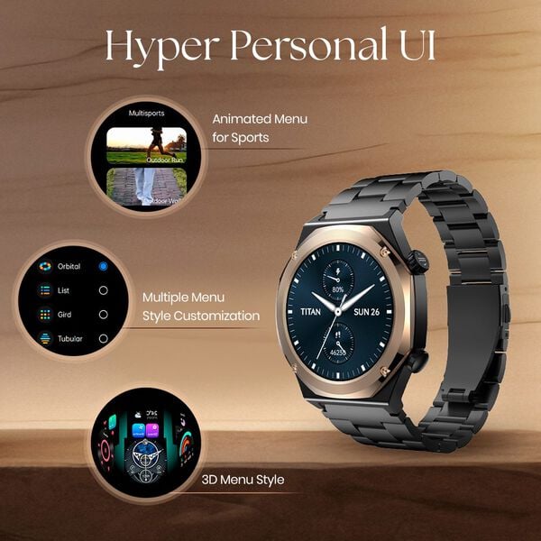 Titan 90208NM01 Maestro Smartwatch with 3.6 cm AMOLED Display, All-Stainless Steel Strap, BT Calling