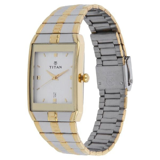 Titan – 9151BM01 Quartz Analog Men’s Watch with Silver Dial & Stainless Steel Strap, Date Display