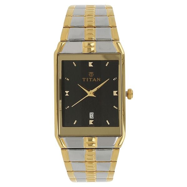 Titan 9151BM02 Men’s Analog Quartz Watch — Black Dial & Two-Tone Metal Bracelet