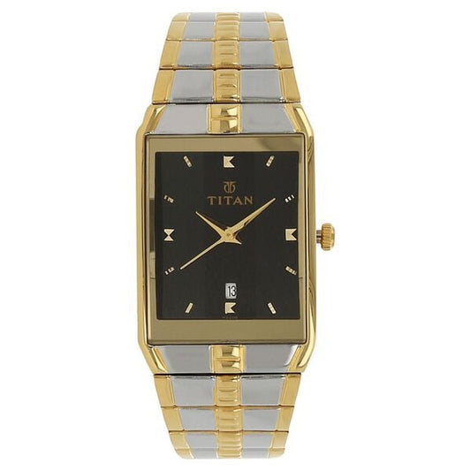 Titan 9151BM02 Men’s Analog Quartz Watch — Black Dial & Two-Tone Metal Bracelet
