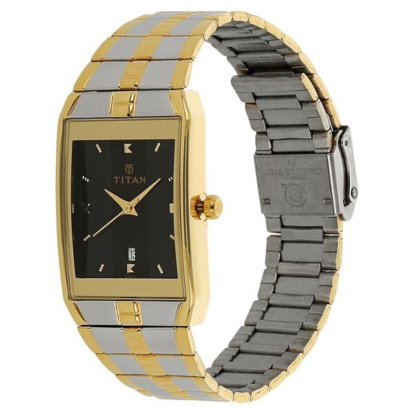 Titan 9151BM02 Men’s Analog Quartz Watch — Black Dial & Two-Tone Metal Bracelet
