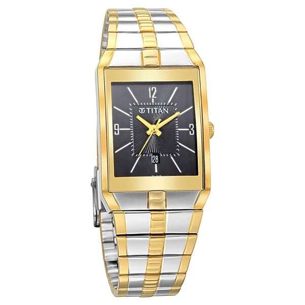 Titan 9151BM03 Men’s Black Dial Quartz Analog Rectangular Metal Strap Watch