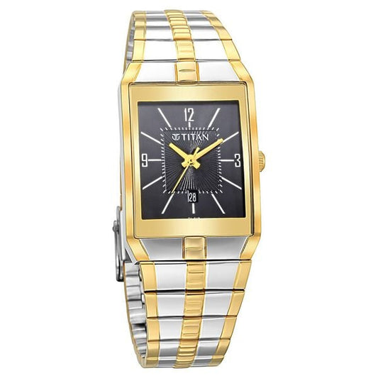 Titan 9151BM03 Men’s Black Dial Quartz Analog Rectangular Metal Strap Watch